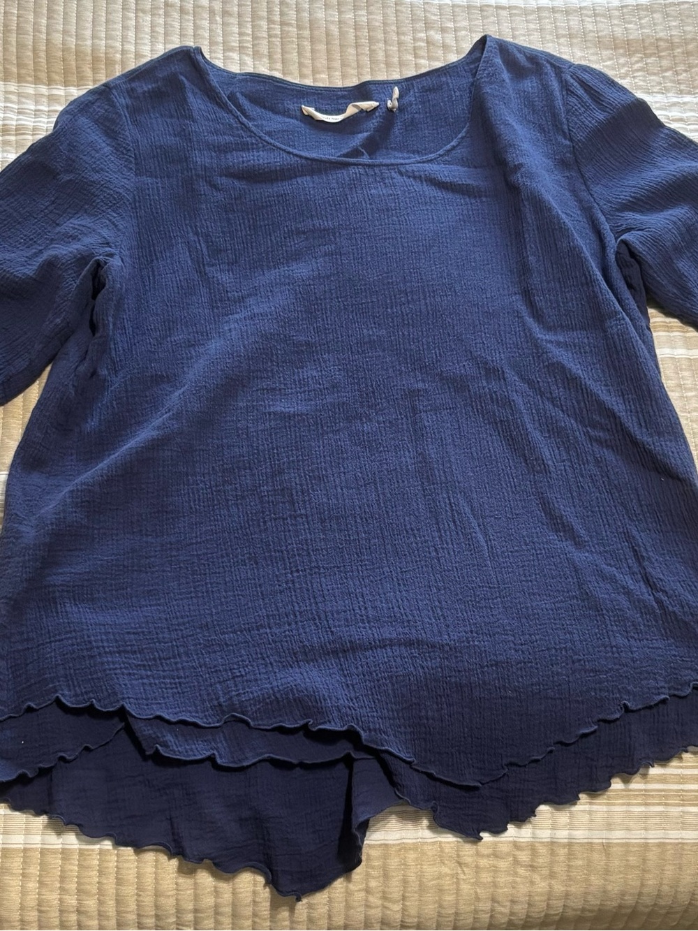 Womens S Soft Surroundings Navy Blue Layered Crinkle Top